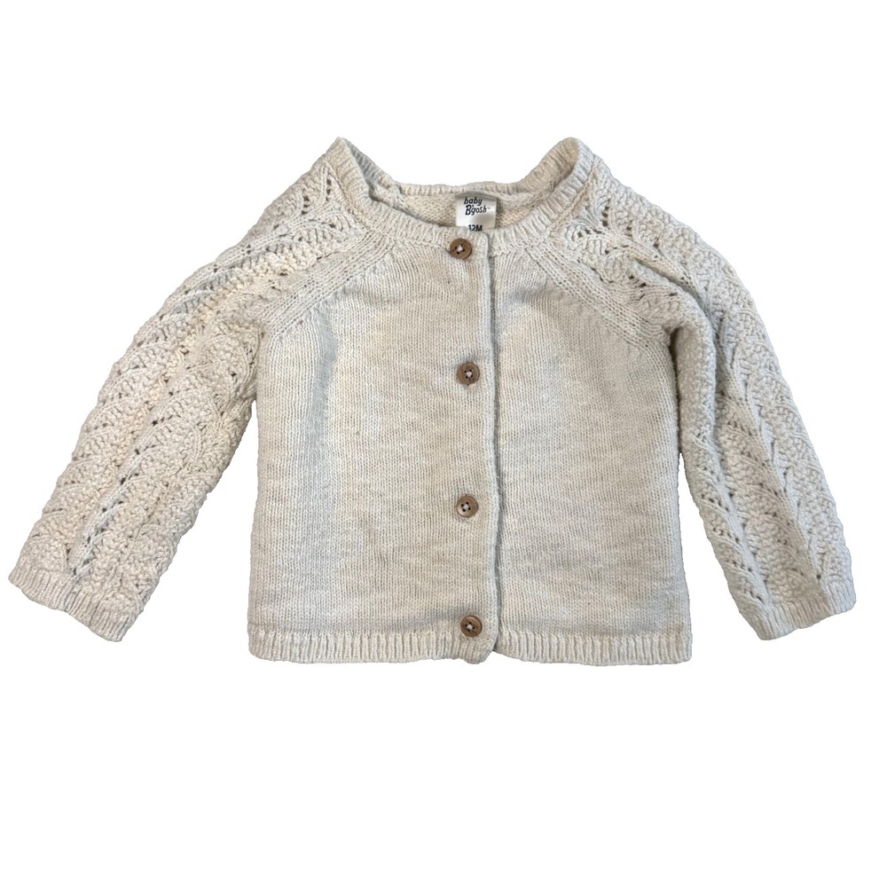 Baby B'Gosh Oshkosh Beige Knit Cable Cardigan Sweater 12 Months Cotton